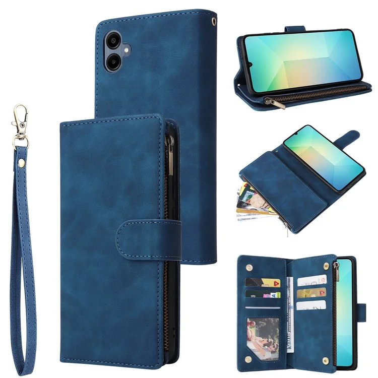 Для Samsung Galaxy A06 Case Zipper Skellet Несколько Слотов Карты Кожаная Телефонная Крышка - Синий