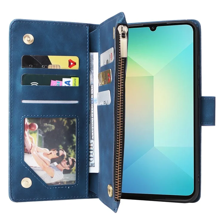 Для Samsung Galaxy A06 Case Zipper Skellet Несколько Слотов Карты Кожаная Телефонная Крышка - Синий
