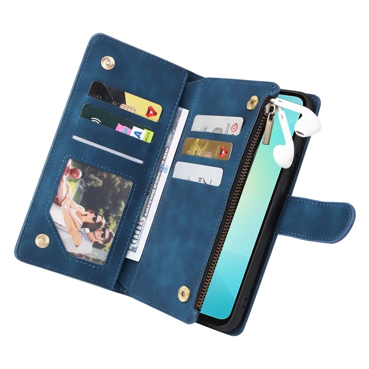 Для Samsung Galaxy A06 Case Zipper Skellet Несколько Слотов Карты Кожаная Телефонная Крышка - Синий
