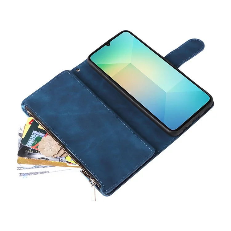 Для Samsung Galaxy A06 Case Zipper Skellet Несколько Слотов Карты Кожаная Телефонная Крышка - Синий