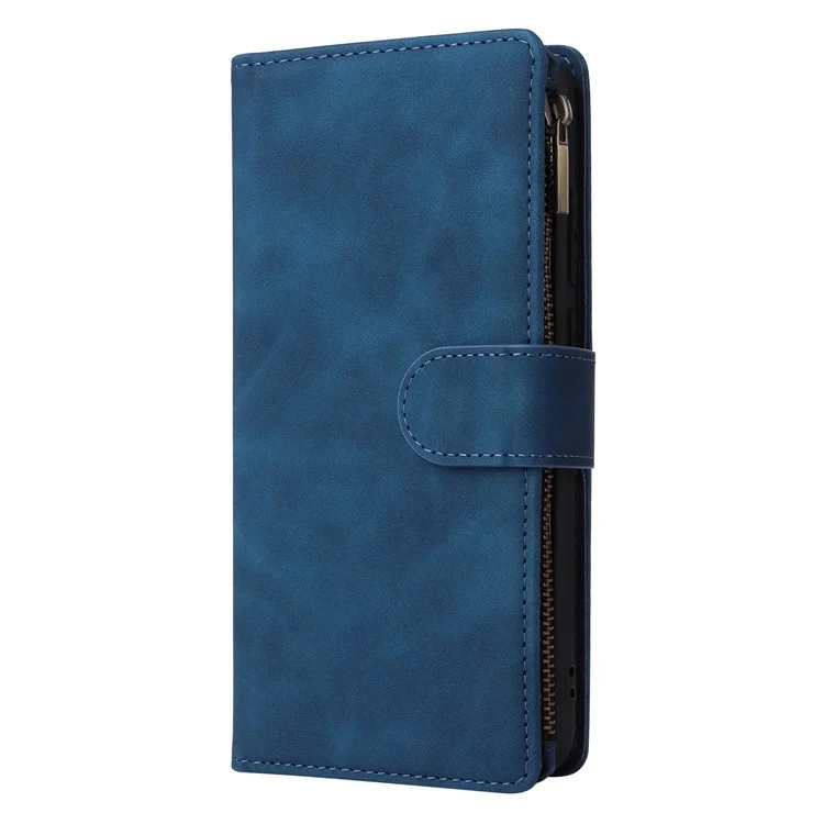Для Samsung Galaxy A06 Case Zipper Skellet Несколько Слотов Карты Кожаная Телефонная Крышка - Синий
