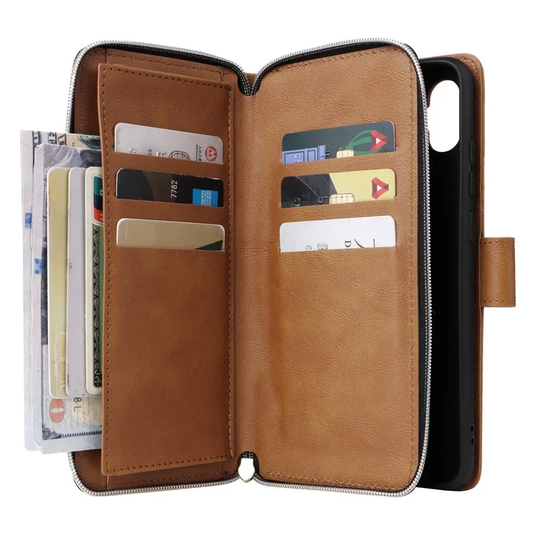 Для Samsung Galaxy A06 Case Zipper Pocket pu Кожаная Телефона с Ручным Ремнем - Коричневый