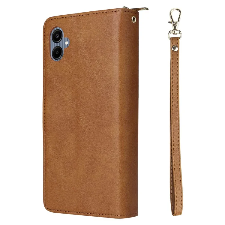 Для Samsung Galaxy A06 Case Zipper Pocket pu Кожаная Телефона с Ручным Ремнем - Коричневый
