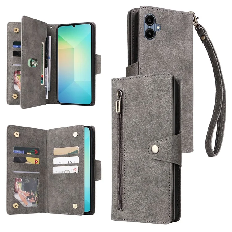 Для Samsung Galaxy A06 Case Zipper Кошелька Кожа - Серый