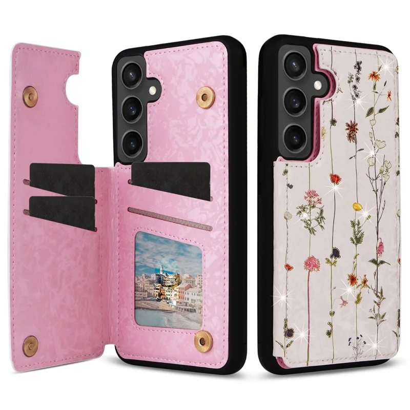 Para Samsung Galaxy S24 fe Case Flower Leather+TPU Rfid Bloqueo de la Tarjeta de la Tarjeta de la Tarjeta de la Tapa Del Teléfono - Flor Seca