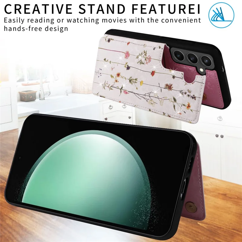 Para Samsung Galaxy S24 fe Case Flower Leather+TPU Rfid Bloqueo de la Tarjeta de la Tarjeta de la Tarjeta de la Tapa Del Teléfono - Flor Seca