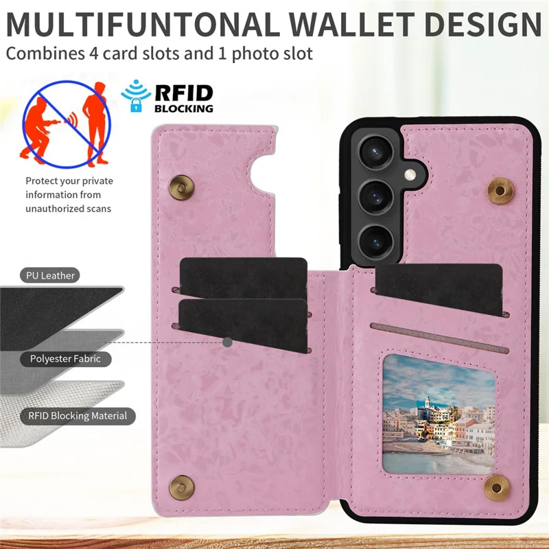 Para Samsung Galaxy S24 fe Case Flower Leather+TPU Rfid Bloqueo de la Tarjeta de la Tarjeta de la Tarjeta de la Tapa Del Teléfono - Flor Seca