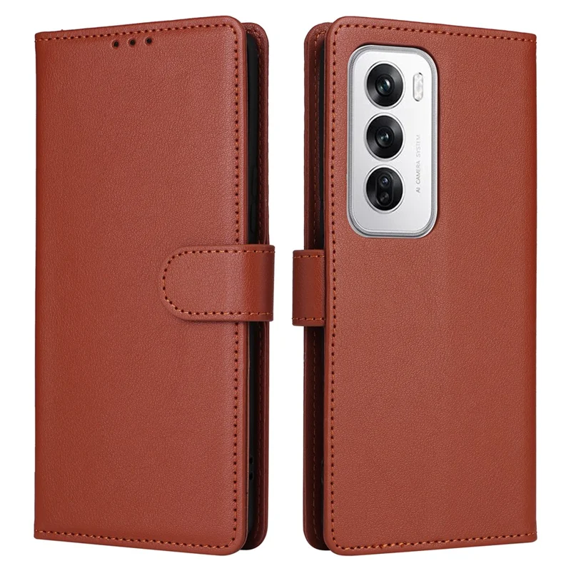 For Oppo Reno12 Pro 5G (Global) Case Wallet Stand View PU Leather Phone Cover - Brown