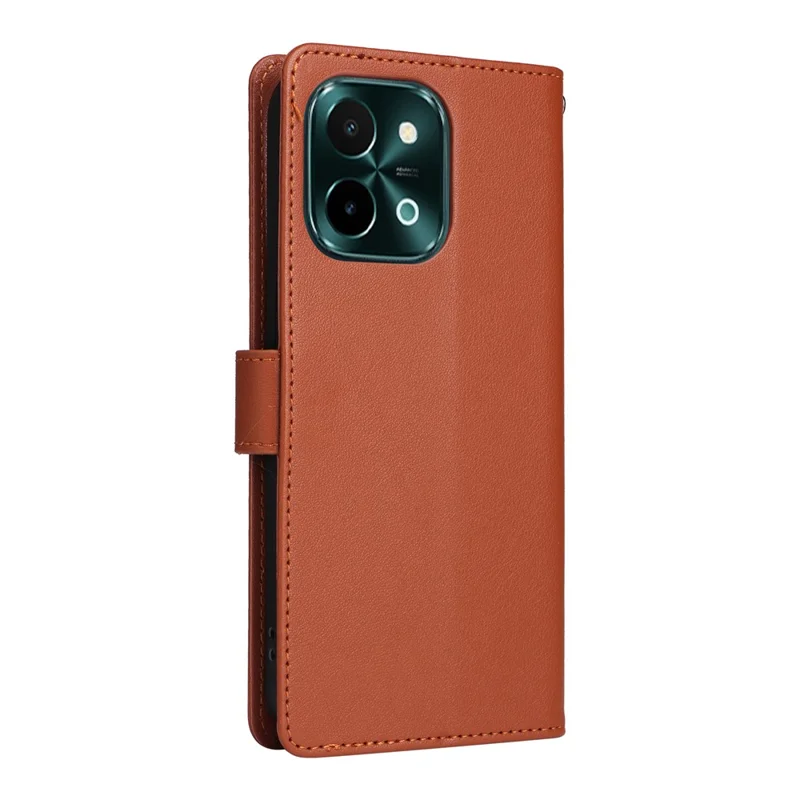 For vivo Y28 4G Case Wallet Stand View PU Leather Phone Cover - Brown