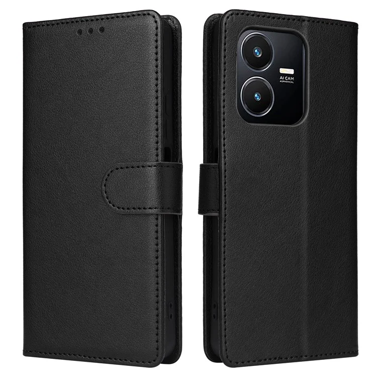 Pour Vivo Y22 4G / Y22s 4G / Y35 4G (2022) Boîtier de Portefeuille View pu Leather Téléphone Couverture - Noir