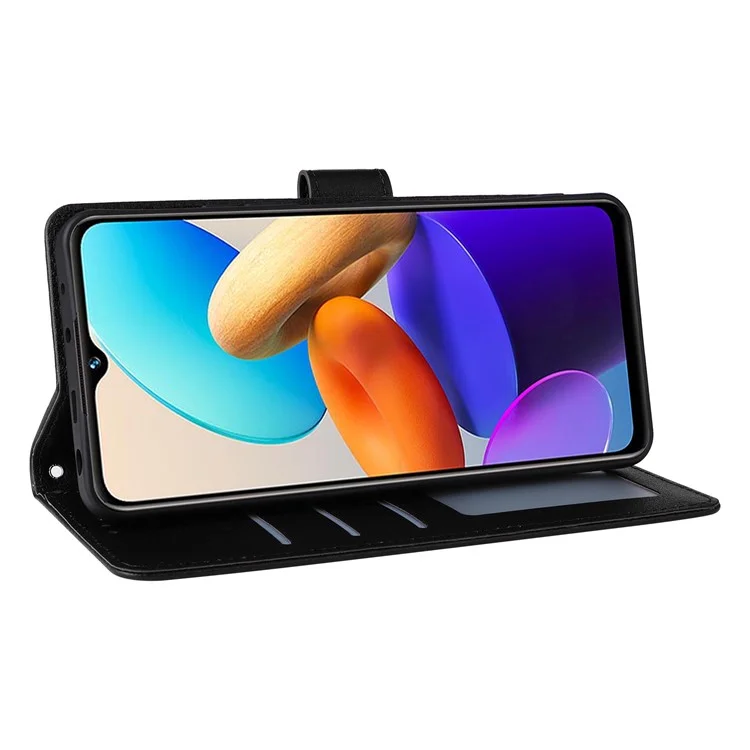 Pour Vivo Y22 4G / Y22s 4G / Y35 4G (2022) Boîtier de Portefeuille View pu Leather Téléphone Couverture - Noir