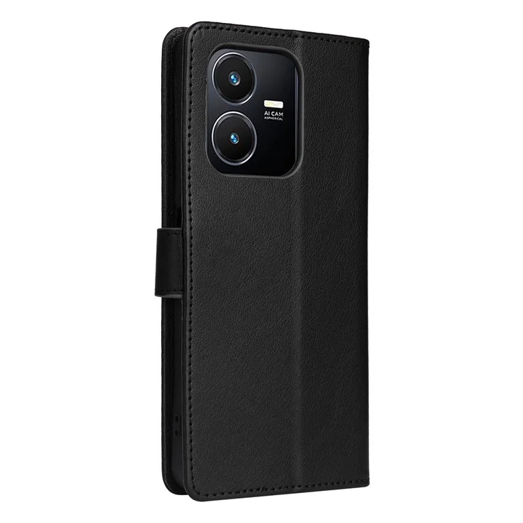 Pour Vivo Y22 4G / Y22s 4G / Y35 4G (2022) Boîtier de Portefeuille View pu Leather Téléphone Couverture - Noir