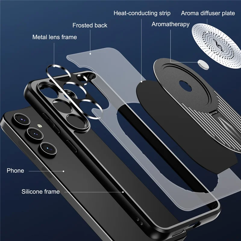 Para Samsung Galaxy S24 fe Magnetic Dissipation Disipación Aromaterapia Patada de Papel Silicona+pc Teléfono Cubierta - Negro