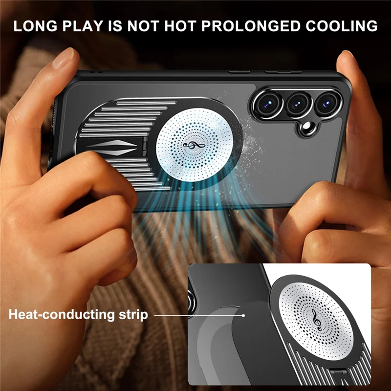 Para Samsung Galaxy S24 fe Magnetic Dissipation Disipación Aromaterapia Patada de Papel Silicona+pc Teléfono Cubierta - Negro