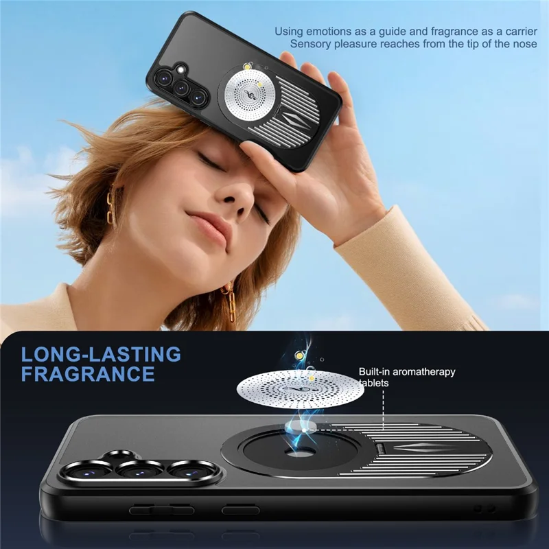 Para Samsung Galaxy S24 fe Magnetic Dissipation Disipación Aromaterapia Patada de Papel Silicona+pc Teléfono Cubierta - Negro