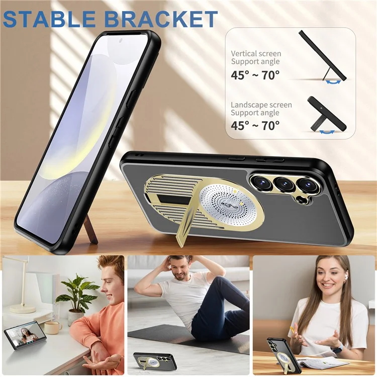 For Samsung Galaxy S23 FE Magnetic Case Heat Dissipation Aromatherapy Kickstand Silicone+PC Phone Cover - Gold