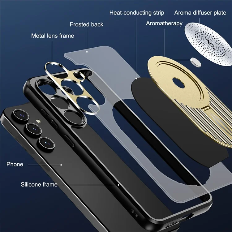For Samsung Galaxy S23 FE Magnetic Case Heat Dissipation Aromatherapy Kickstand Silicone+PC Phone Cover - Gold
