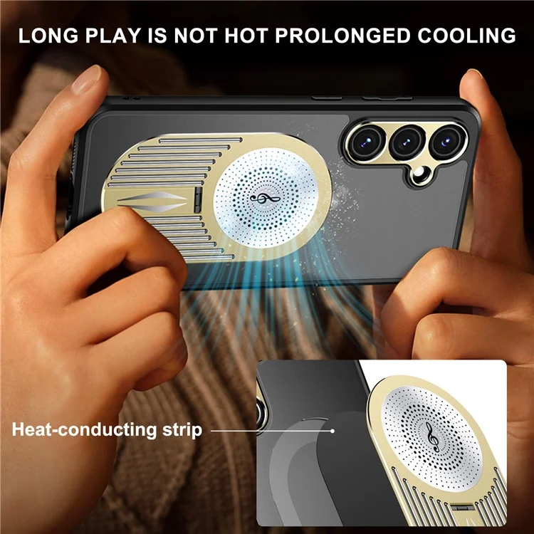 For Samsung Galaxy S23 FE Magnetic Case Heat Dissipation Aromatherapy Kickstand Silicone+PC Phone Cover - Gold