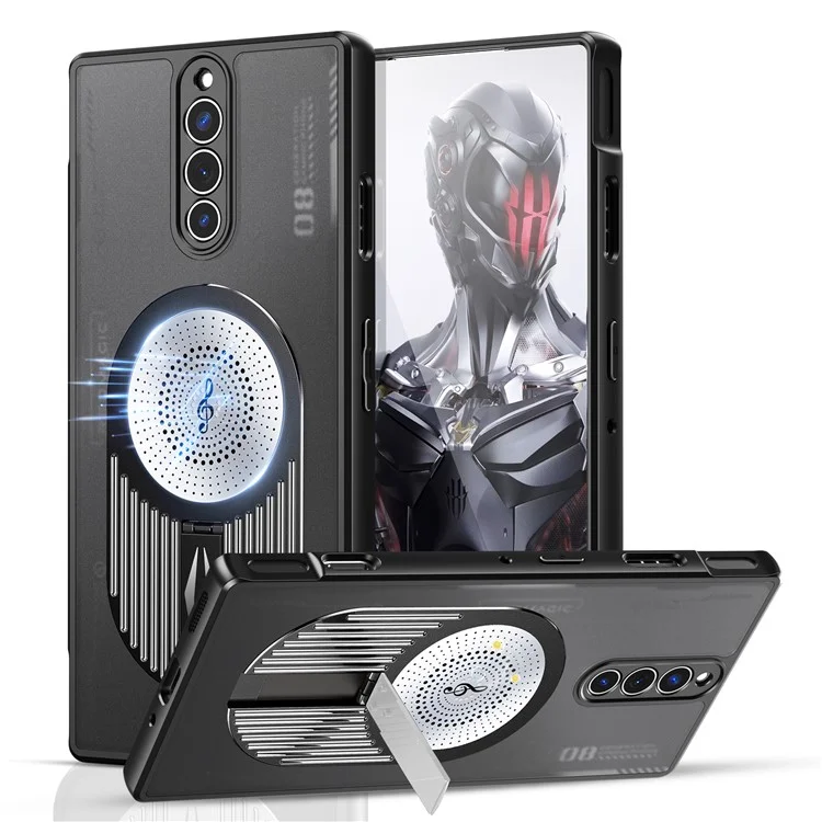 For ZTE nubia Red Magic 8S Pro / 8 Pro+ 5G / 8 Pro 5G Magnetic Case Heat Dissipation Aromatherapy Kickstand Silicone+PC Phone Cover - Black