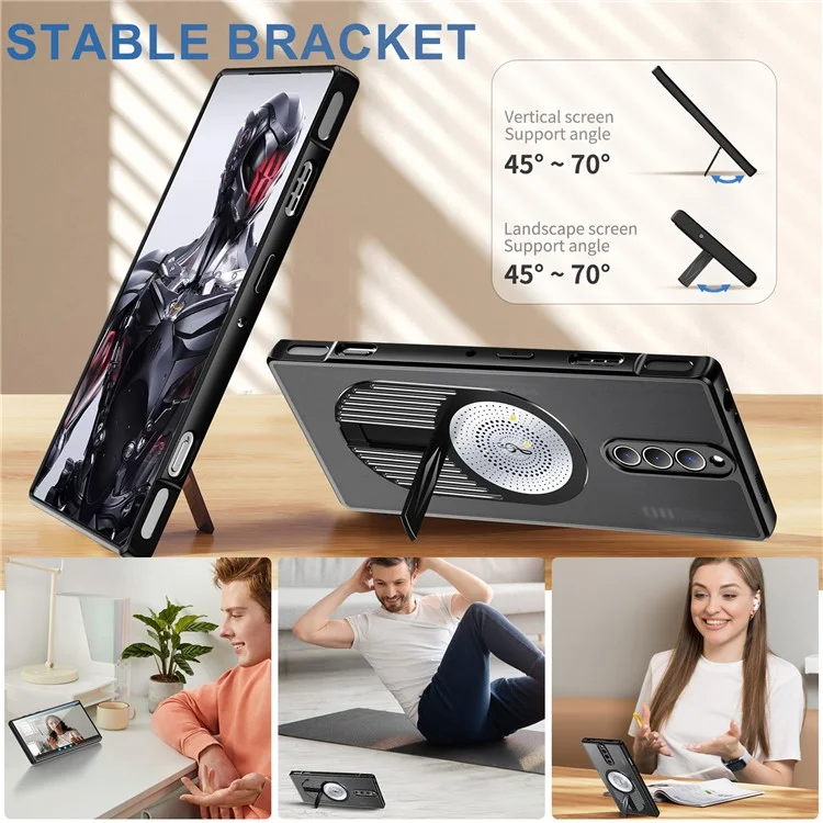 For ZTE nubia Red Magic 8S Pro / 8 Pro+ 5G / 8 Pro 5G Magnetic Case Heat Dissipation Aromatherapy Kickstand Silicone+PC Phone Cover - Black