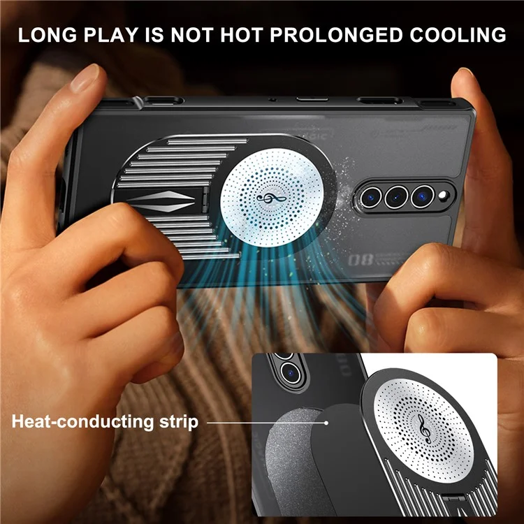 For ZTE nubia Red Magic 8S Pro / 8 Pro+ 5G / 8 Pro 5G Magnetic Case Heat Dissipation Aromatherapy Kickstand Silicone+PC Phone Cover - Black