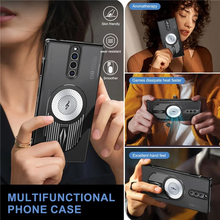 For ZTE nubia Red Magic 8S Pro / 8 Pro+ 5G / 8 Pro 5G Magnetic Case Heat Dissipation Aromatherapy Kickstand Silicone+PC Phone Cover - Black