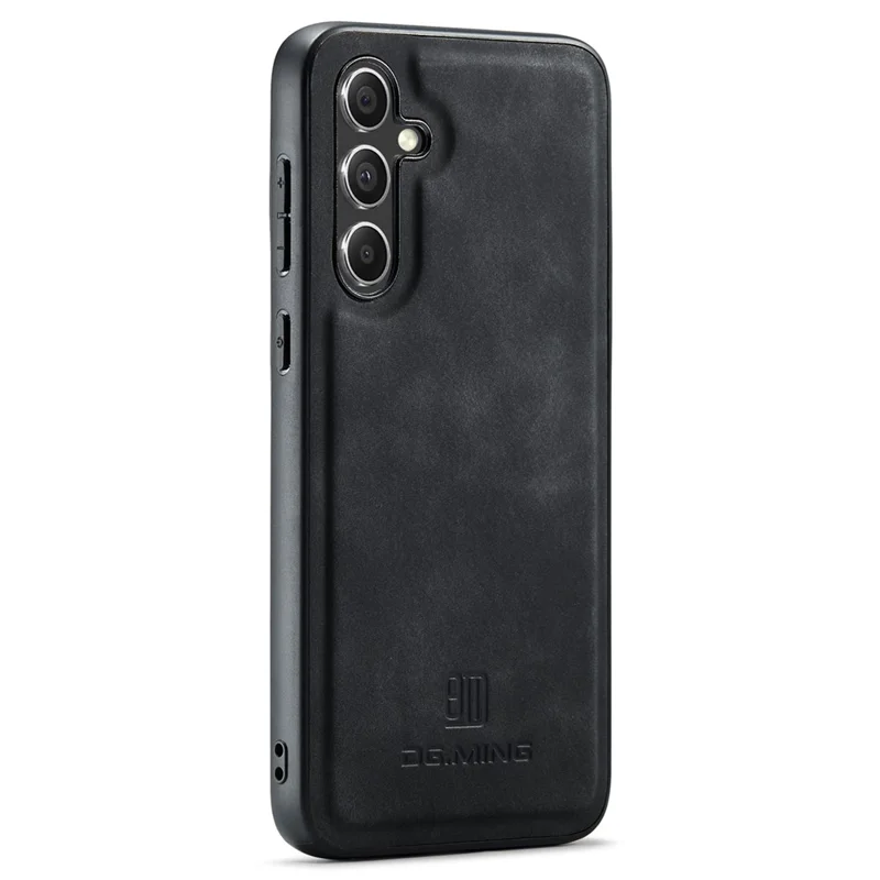 DG.MING Para Samsung Galaxy S24 FE Case PU Leather Covered PC+TPU Hybrid Phone Shell - Preto