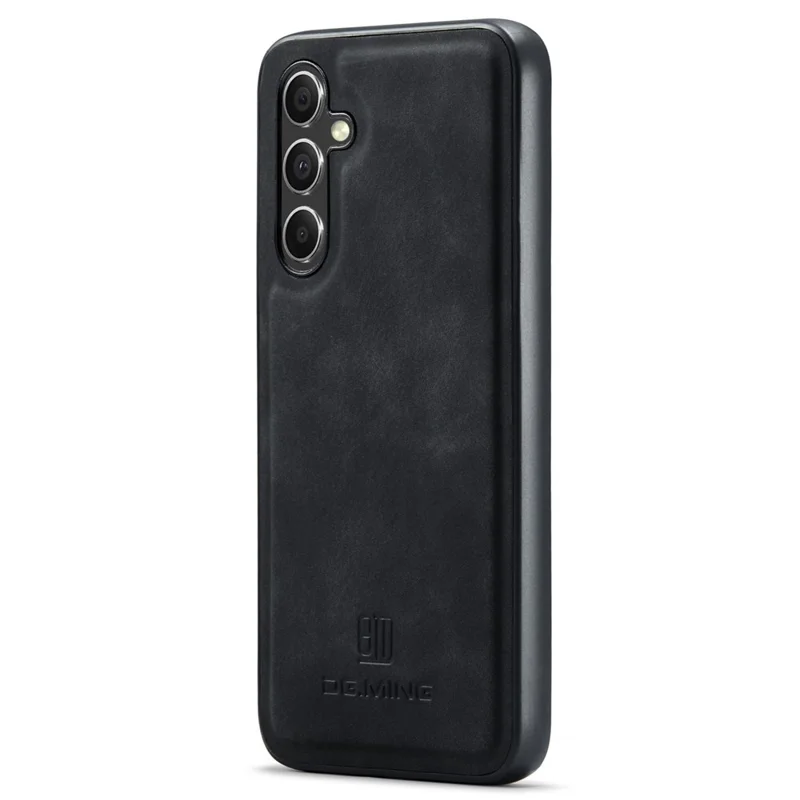 DG.MING Para Samsung Galaxy S24 FE Case PU Leather Covered PC+TPU Hybrid Phone Shell - Preto