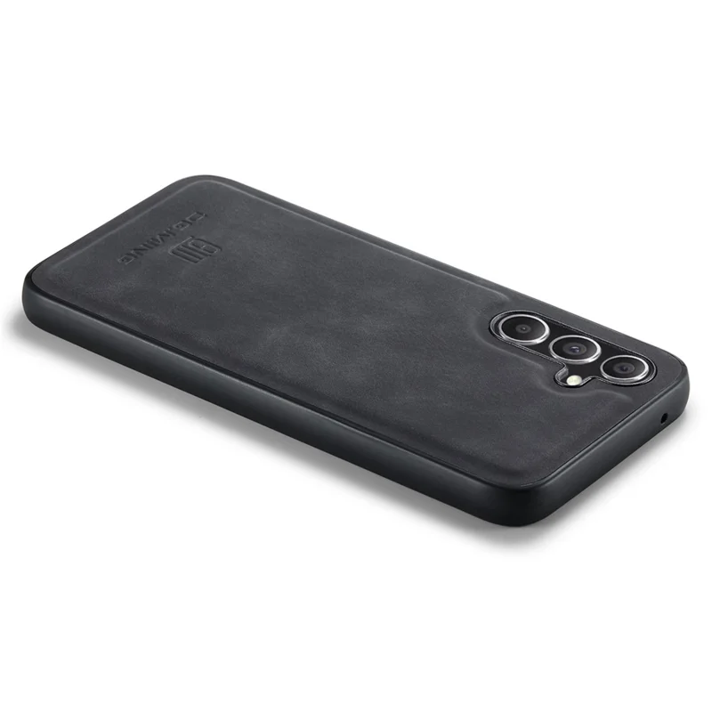 DG.MING Para Samsung Galaxy S24 FE Case PU Leather Covered PC+TPU Hybrid Phone Shell - Preto