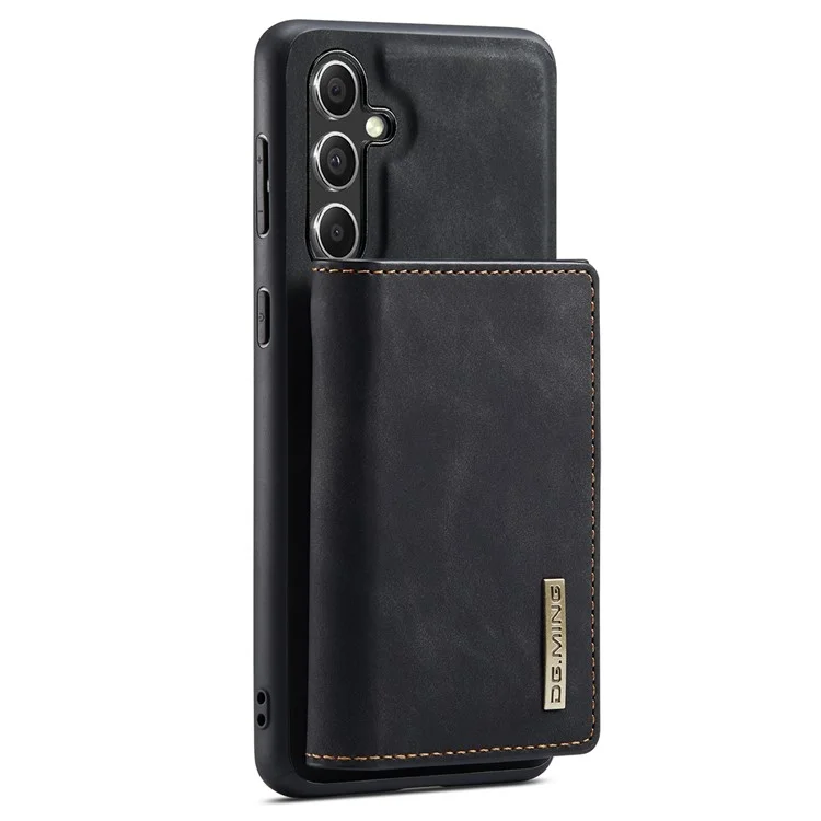 DG.MING M1 Series for Samsung Galaxy S24 FE Case Kickstand PU Phone Cover with Detachable Wallet - Black