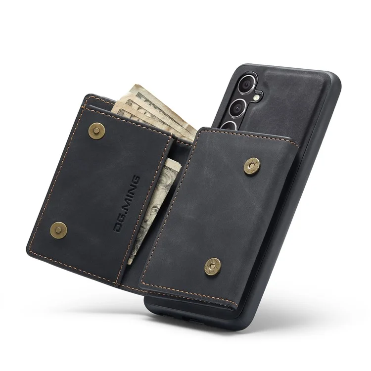DG.MING M1 Series for Samsung Galaxy S24 FE Case Kickstand PU Phone Cover with Detachable Wallet - Black