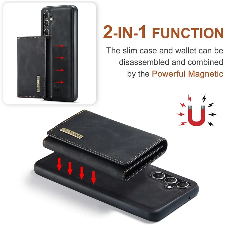 DG.MING M1 Series for Samsung Galaxy S24 FE Case Kickstand PU Phone Cover with Detachable Wallet - Black