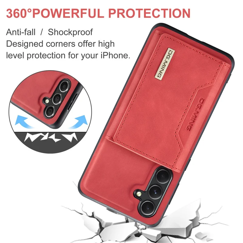 DG.MING M2 Series for Samsung Galaxy S24 FE Case PU+PC+TPU Phone Cover Detachable Wallet - Red