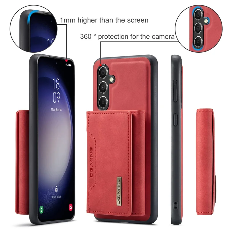 DG.MING M2 Series for Samsung Galaxy S24 FE Case PU+PC+TPU Phone Cover Detachable Wallet - Red