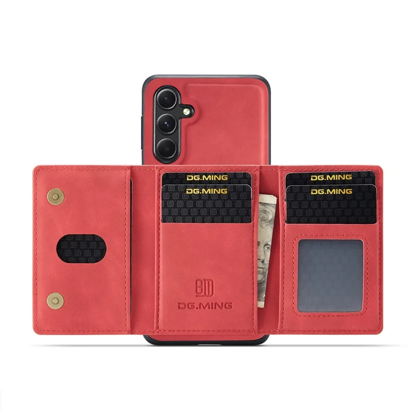 DG.MING M2 Series for Samsung Galaxy S24 FE Case PU+PC+TPU Phone Cover Detachable Wallet - Red