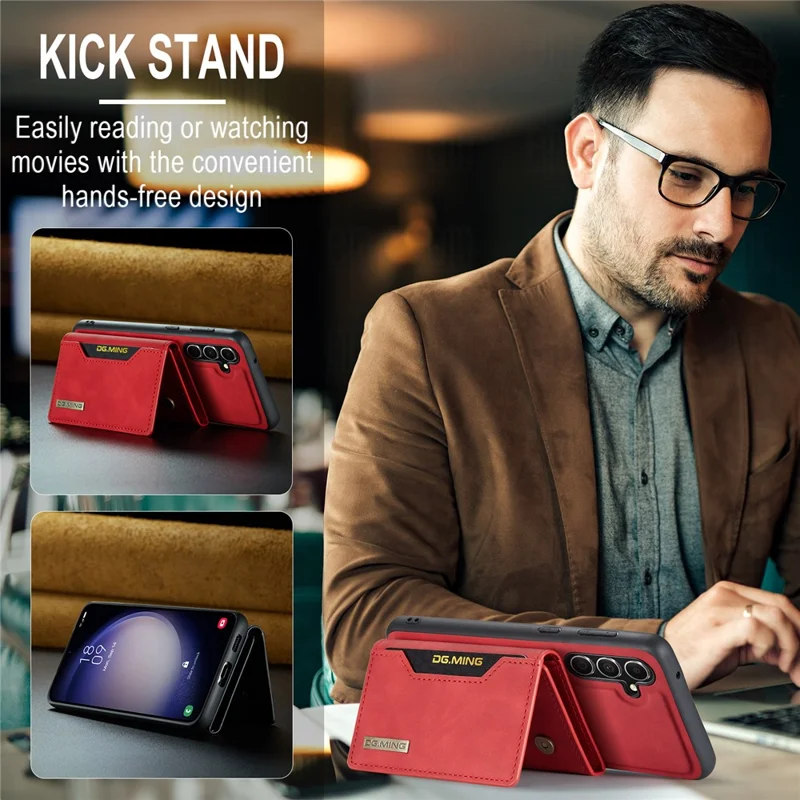 DG.MING M2 Series for Samsung Galaxy S24 FE Case PU+PC+TPU Phone Cover Detachable Wallet - Red