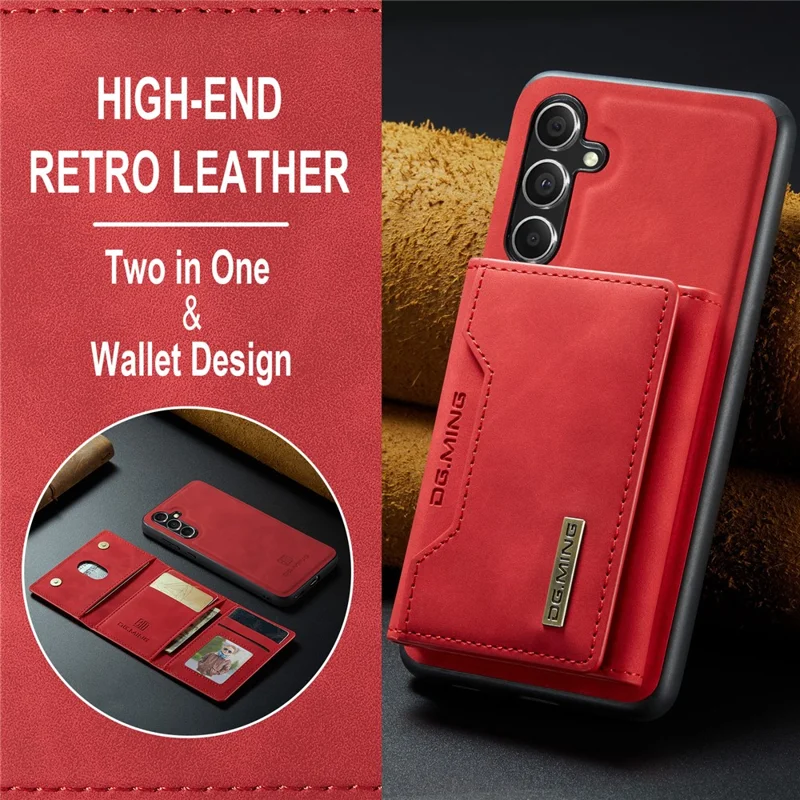 DG.MING M2 Series for Samsung Galaxy S24 FE Case PU+PC+TPU Phone Cover Detachable Wallet - Red