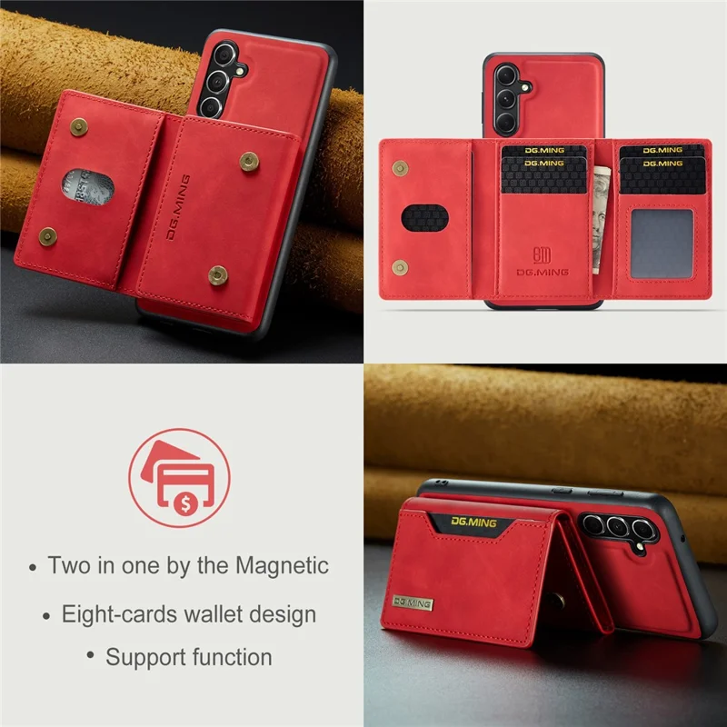 DG.MING M2 Series for Samsung Galaxy S24 FE Case PU+PC+TPU Phone Cover Detachable Wallet - Red