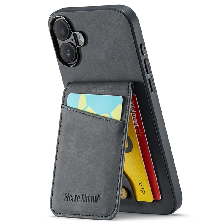 Fierre Shann Per Iphone 16 Plus Case Case Tolding Leather in Pelle RFID Blocking Cover - Nero