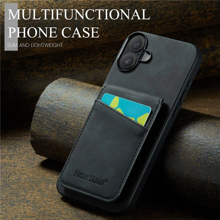Fierre Shann Per Iphone 16 Plus Case Case Tolding Leather in Pelle RFID Blocking Cover - Nero
