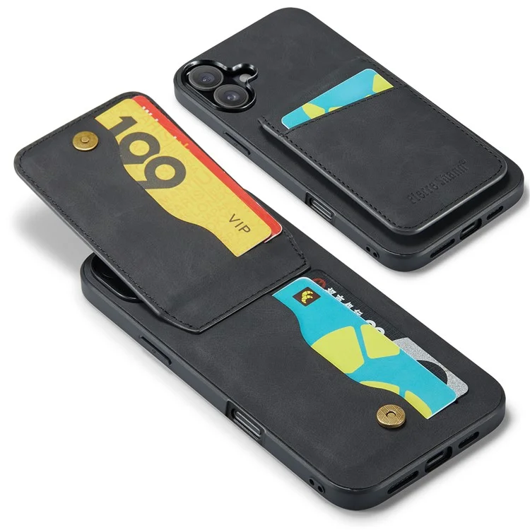 Fierre Shann Per Iphone 16 Plus Case Case Tolding Leather in Pelle RFID Blocking Cover - Nero