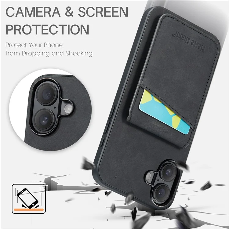 Fierre Shann Per Iphone 16 Plus Case Case Tolding Leather in Pelle RFID Blocking Cover - Nero
