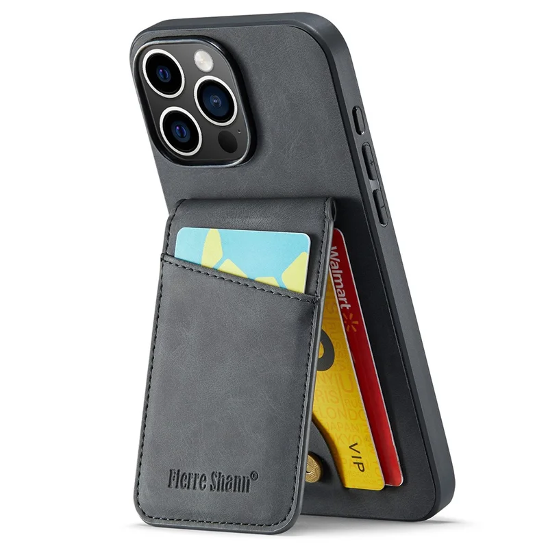 Fierre Shann Pour Iphone 16 Pro Max Carde Holder Heudstand Courter RFID Bocker - Noir