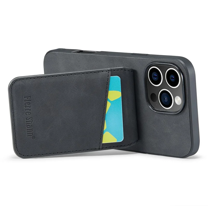 Fierre Shann Pour Iphone 16 Pro Max Carde Holder Heudstand Courter RFID Bocker - Noir