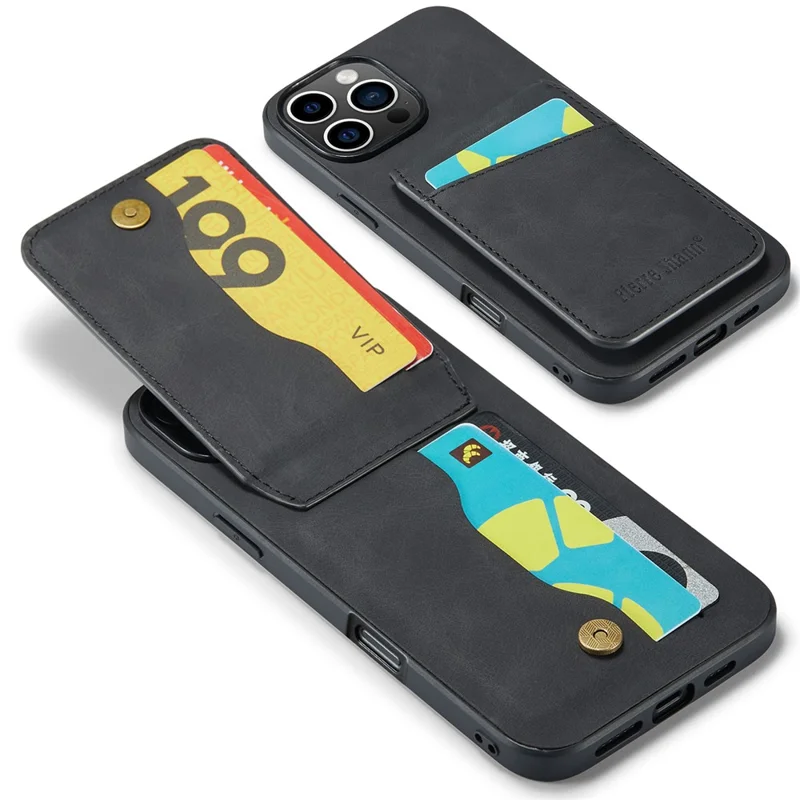 Fierre Shann Pour Iphone 16 Pro Max Carde Holder Heudstand Courter RFID Bocker - Noir