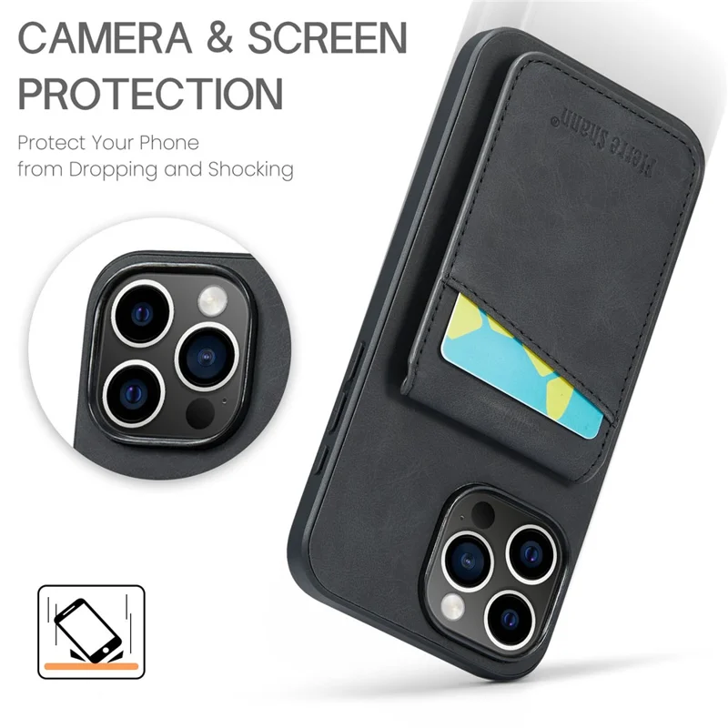Fierre Shann Pour Iphone 16 Pro Max Carde Holder Heudstand Courter RFID Bocker - Noir