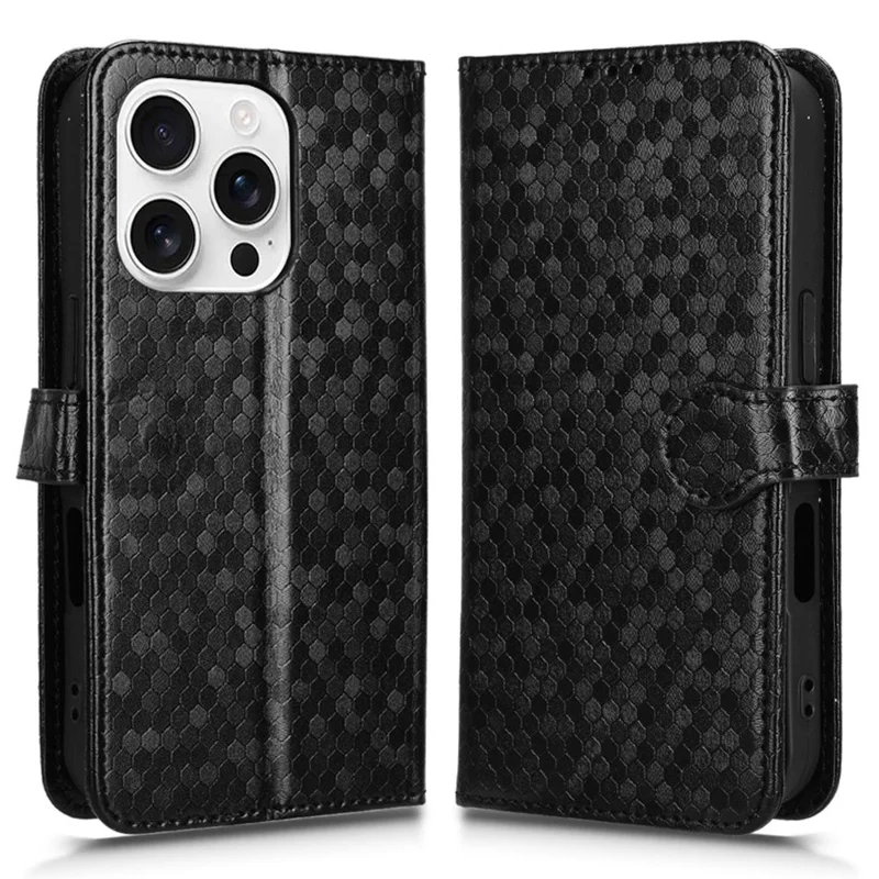 Para Iphone 16 Pro Wallet Case Dot Patrón Impronta PU Cubierta de Teléfono de Cuero - Negro