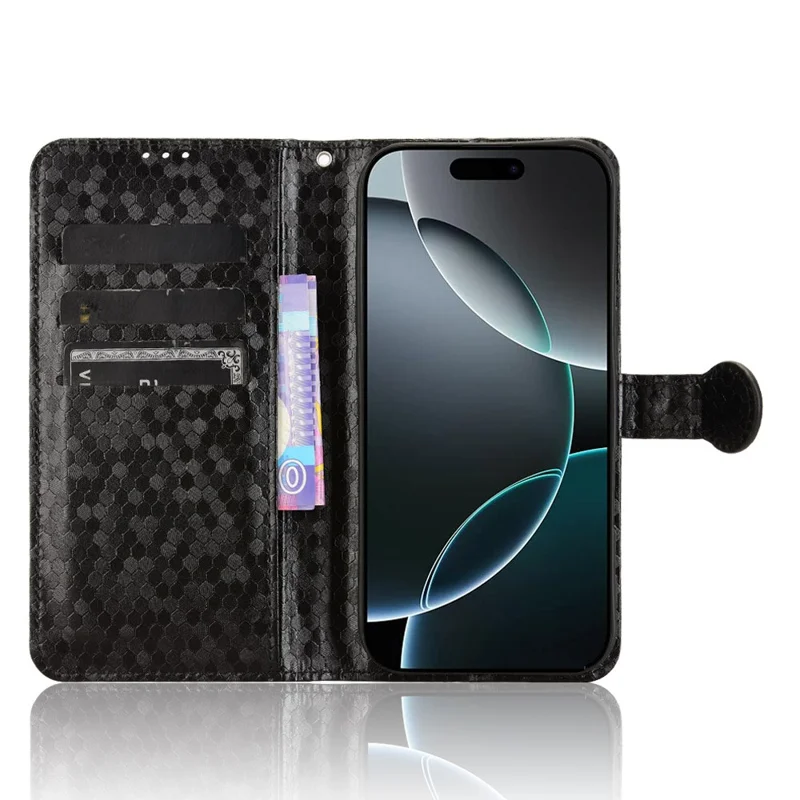 Para Iphone 16 Pro Wallet Case Dot Patrón Impronta PU Cubierta de Teléfono de Cuero - Negro