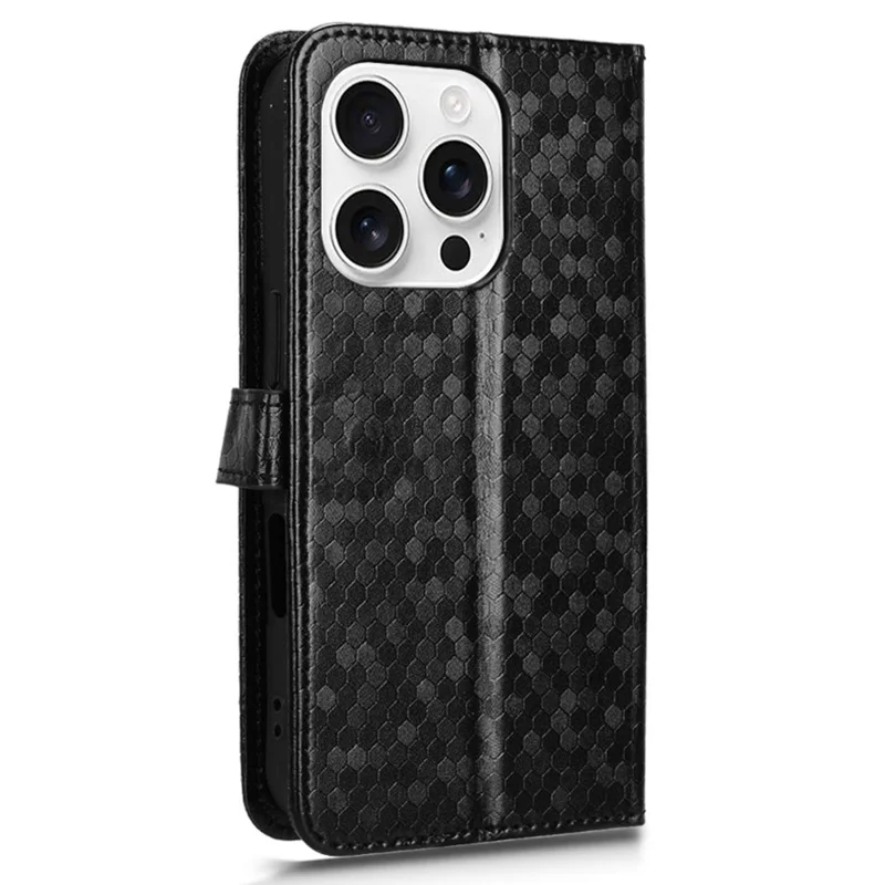 Para Iphone 16 Pro Wallet Case Dot Patrón Impronta PU Cubierta de Teléfono de Cuero - Negro