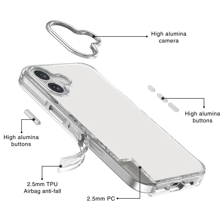 Para Iphone 16 Plus Case Airbag Design PC+TPU Clear Protective Telepubreada